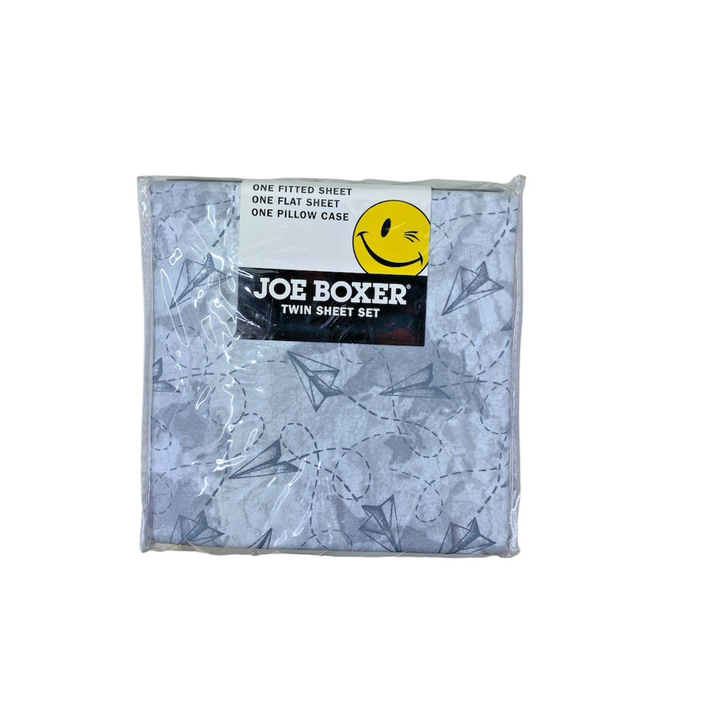Joe Boxer 3 Piece Twin Sheet Set Camo /Paper Airplanes New In Package